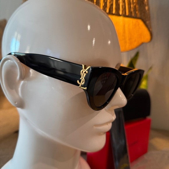 Yves Saint Laurent Black Sunglasses with Gold Detail - Picture 1 of 9